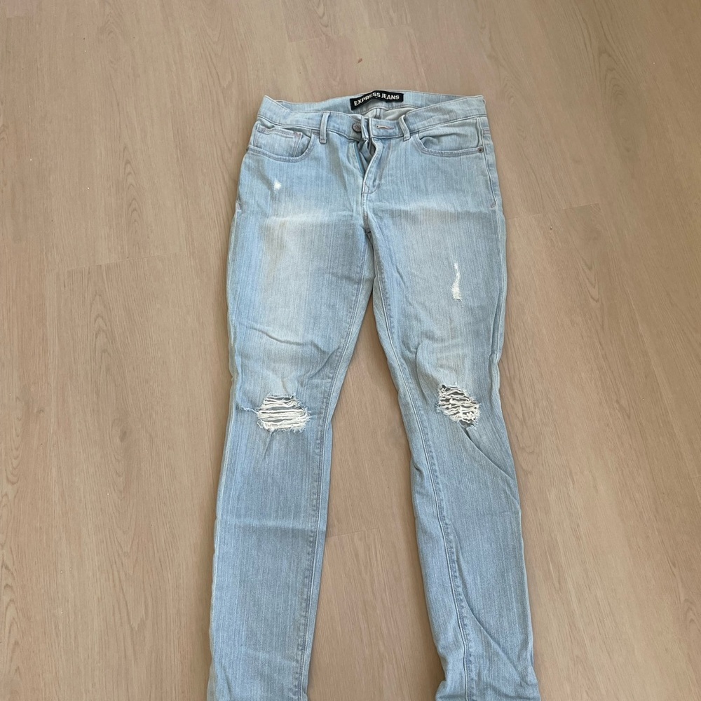 Express Light Blue Ripped Skinny Jeans